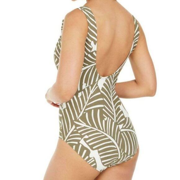 DKNY Olive Green Draped Wrap Tummy-Control One-Piece Swimsuit Size 4 NWT Swim - Picture 2 of 9